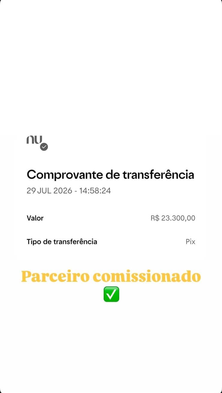 Comprovante de transferência de comissão para parceiro, com dados pessoais preservados