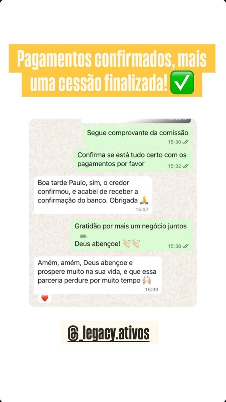 Conversa com confirmação de pagamentos e continuidade da parceria, com dados pessoais preservados
